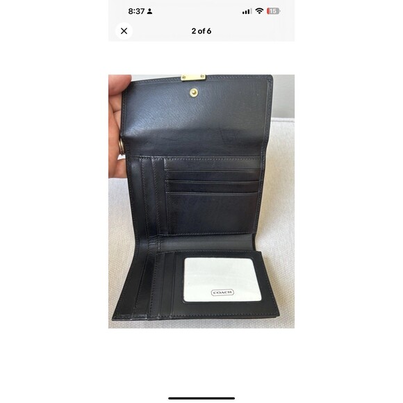 Coach Black Leather Trifold Wallet Vintage (90s/Y2K) Gold Tone Hardware NEW - Picture 2 of 6